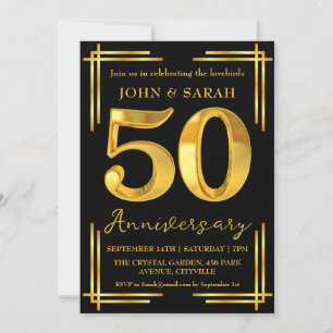 black and gold 50th anniversary party invitations