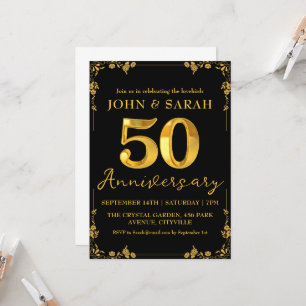 black and gold 50th anniversary party invitations
