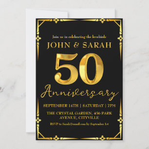 black and gold 50th anniversary party invitations