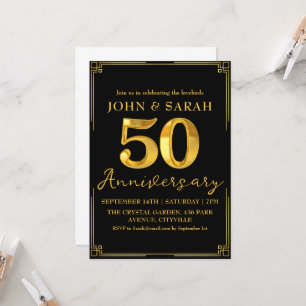 black and gold 50th anniversary party invitations