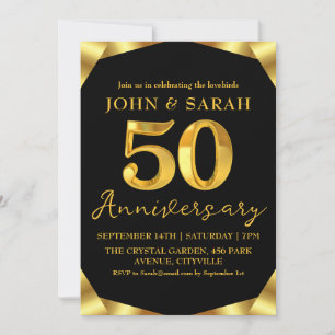 black and gold 50th anniversary party invitations