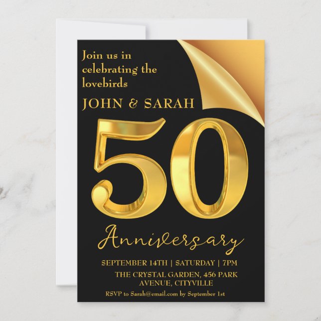 black and gold 50th anniversary party invitations (Front)