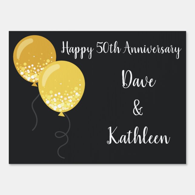 Black and Gold 50th Anniversary Party Lawn Sign (Front)