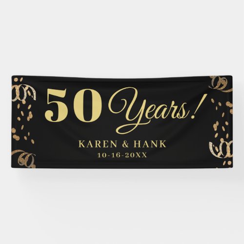 Black and Gold 50th Anniversary Party Personalized Banner