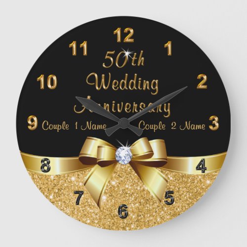 Black and Gold 50th Anniversary Present Ideas Large Clock