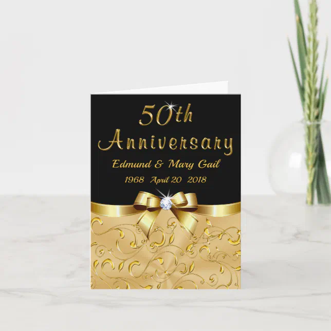 Black and Gold 50th Anniversary Thank You Cards | Zazzle