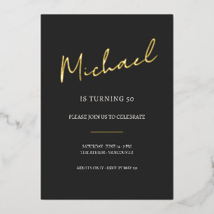 Black and Gold 50th Birthday Celebration Foil Invitation