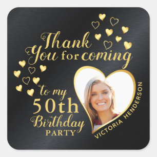 Black and Gold 50th Birthday Custom Thank You Square Sticker