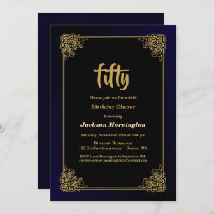 Black and Gold 50th Birthday Dinner Invitation