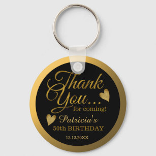  Black And Gold 50th Birthday Guest Thank You    Keychain