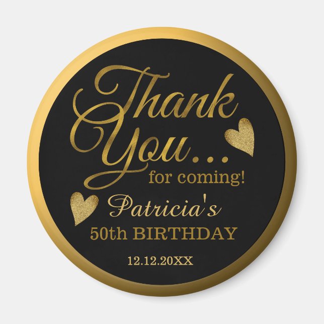  Black And Gold 50th Birthday Guest Thank You    Magnet (Front)