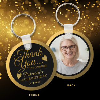 Black And Gold 50th Birthday Guest Thank You Photo Keychain