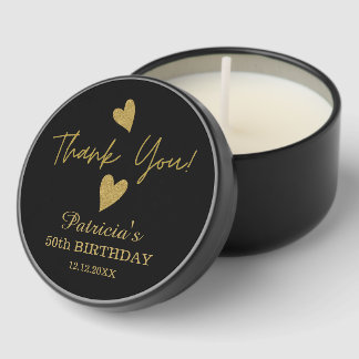 Black And Gold 50th Birthday Heart Thank You Mini Candle Favors