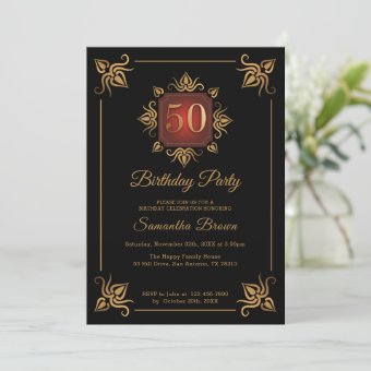 Black And Gold 50th Birthday Invitation | Zazzle