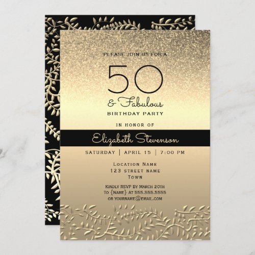 Black and Gold 50th Birthday Invitation