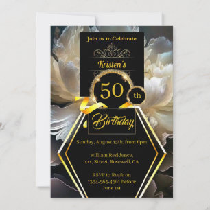 Black and Gold 50th birthday Invitation