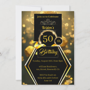 Black and Gold 50th birthday Invitation
