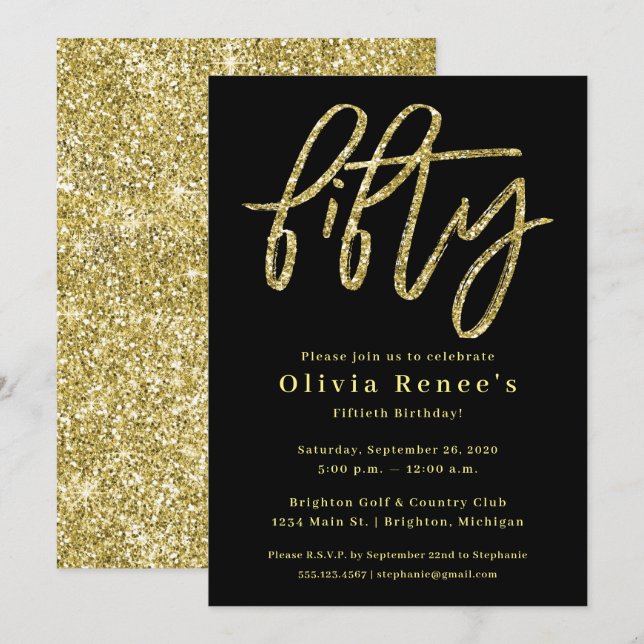 Black and Gold 50th Birthday Invitation Template (Front/Back)