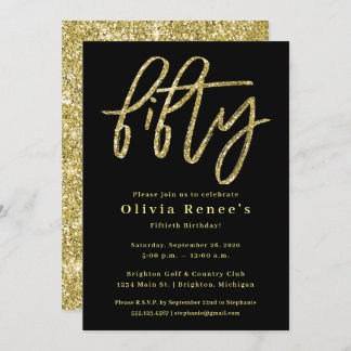Black and Gold 50th Birthday Invitation Template
