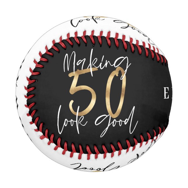 Black and gold 50th birthday modern chic baseball (Front Left)