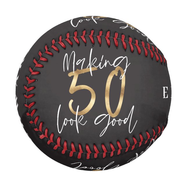 Black and gold 50th birthday modern chic baseball (Front Left)