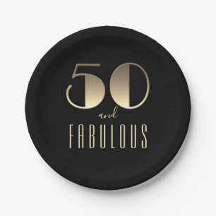 Black and Gold 50th Birthday Paper Plates