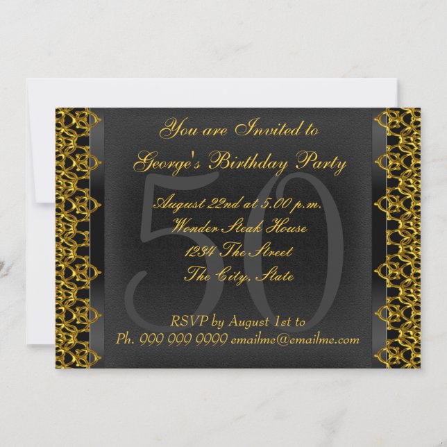 Black and Gold 50th Birthday Party Black Gold Invitation (Front)