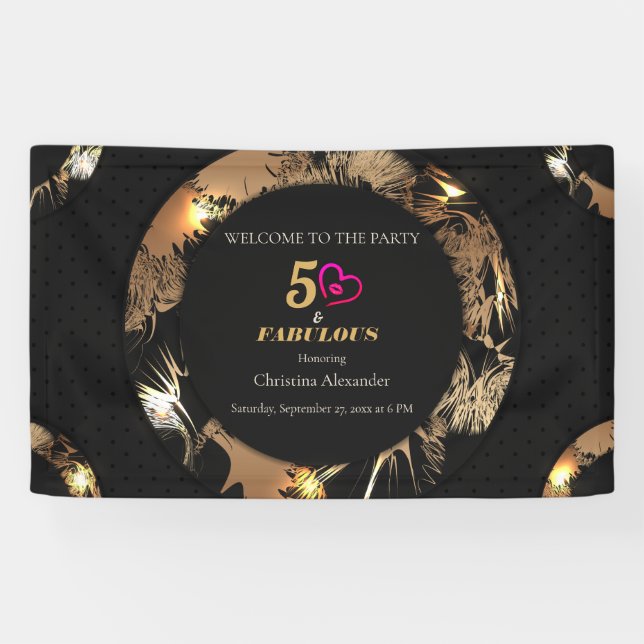 Black and Gold 50th Birthday Party Classic   Invit Banner (Horizontal)