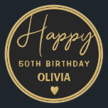 Black And Gold 50th Birthday Party Classic Round Sticker<br><div class="desc">Stylish 50th birthday party favor stickers in black and gold.Personalize with name and year.</div>