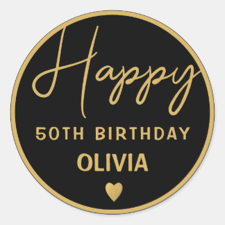  Black And Gold 50th Birthday Party Classic Round Sticker