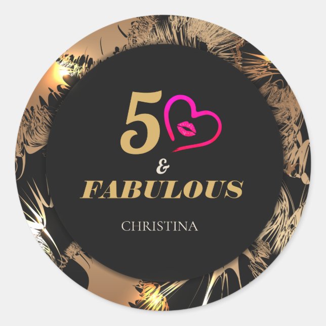 Black and Gold 50th Birthday Party Classic Round Sticker (Front)
