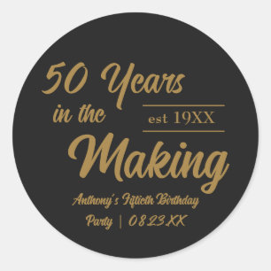 Black and Gold 50th Birthday Party Classic Round Sticker