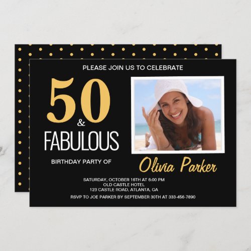 Black and Gold 50th Birthday Party Invitation