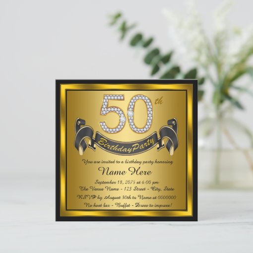 Black and Gold 50th Birthday Party Invitation | Zazzle