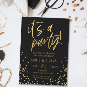 Black and Gold 50th Birthday Party Invitation