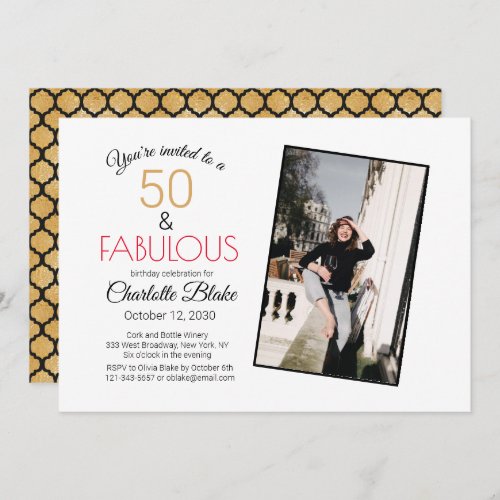 Black and Gold 50th Birthday Party Invitation