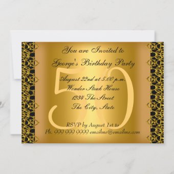 Black and Gold 50th Birthday Party Invitation | Zazzle