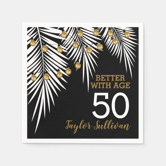 Black and Gold 50th Birthday Party Napkins (Front)