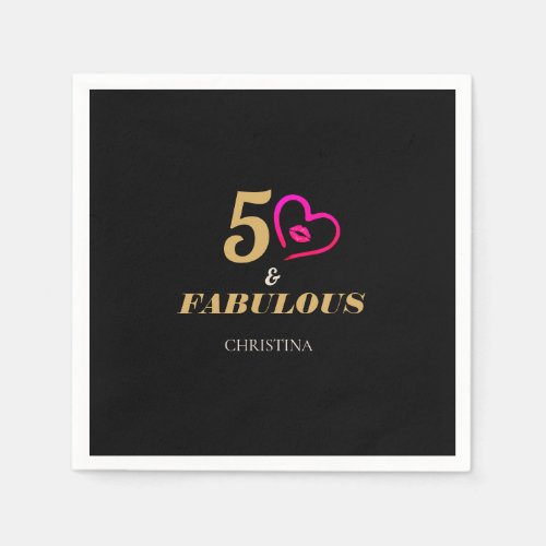 Black and Gold 50th Birthday Party Paper Plate Napkins