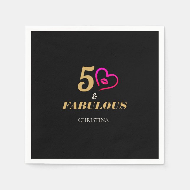 Black and Gold 50th Birthday Party Paper Plate Napkins (Front)