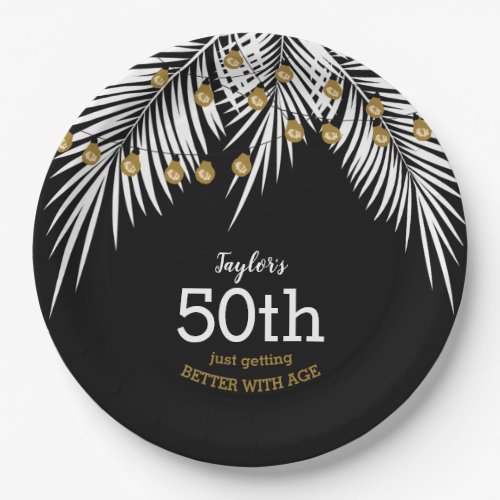 Black and Gold 50th Birthday Party Paper Plates