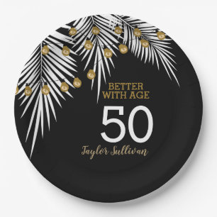 Black and Gold 50th Birthday Party Paper Plates