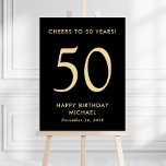 Black And Gold 50th Birthday Party Sign<br><div class="desc">Welcome guests in timeless style with this black 50th birthday party welcome sign, featuring "Cheers To 50 Years" and bold gold typography. Perfect for celebrating a milestone 50th birthday, this elegant sign sets the tone for an evening of sophistication, laughter, and golden memories. Personalize with your name and event date....</div>