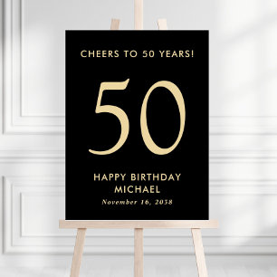 Black And Gold 50th Birthday Party Sign