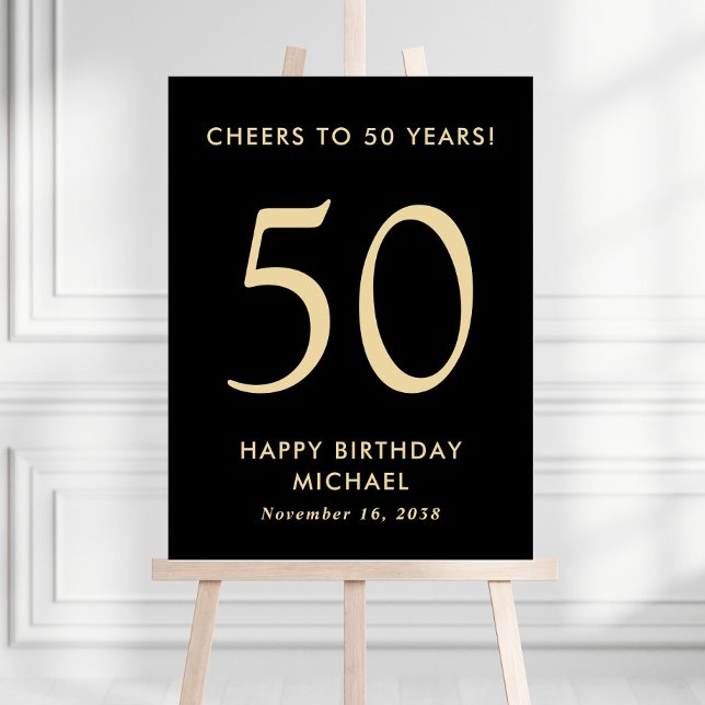 Black And Gold 50th Birthday Party Sign (Creator Uploaded)