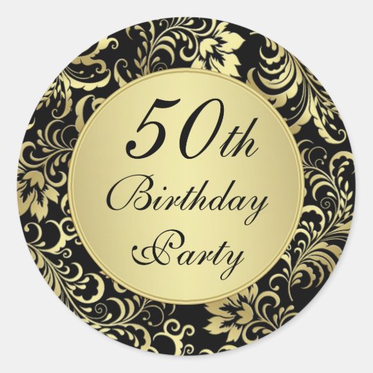 Black And Gold 50th Birthday Party Sticker