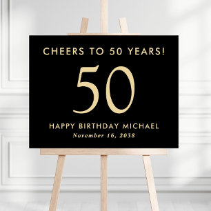 Black And Gold 50th Birthday Party Welcome Sign