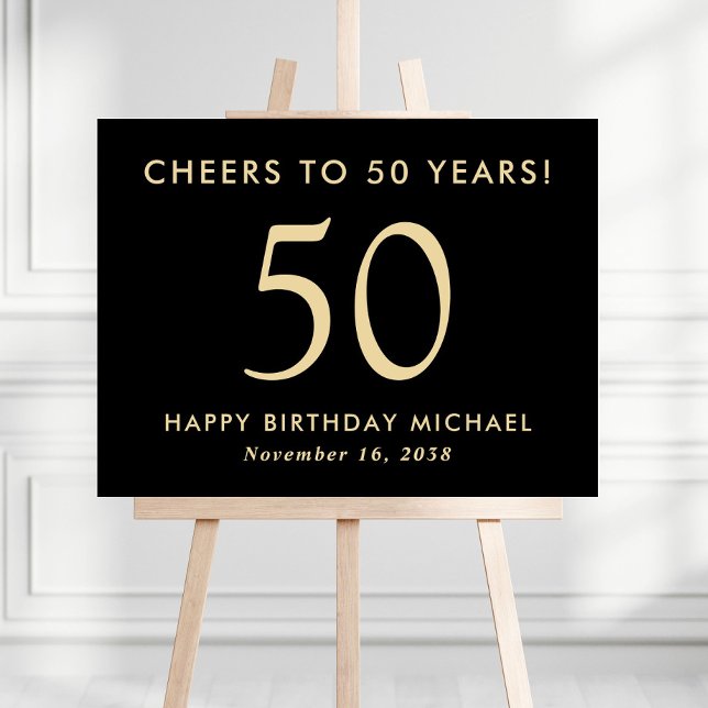 Black And Gold 50th Birthday Party Welcome Sign (Creator Uploaded)