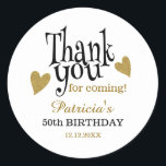 Black And Gold 50th Birthday Thank You Favor Classic Round Sticker<br><div class="desc">50th birthday thank you stickers in classy gold typography .</div>
