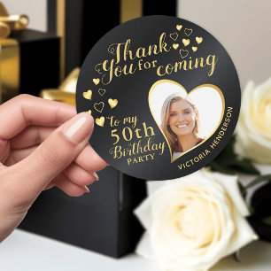Black and Gold 50th Birthday Thank You Favor Classic Round Sticker
